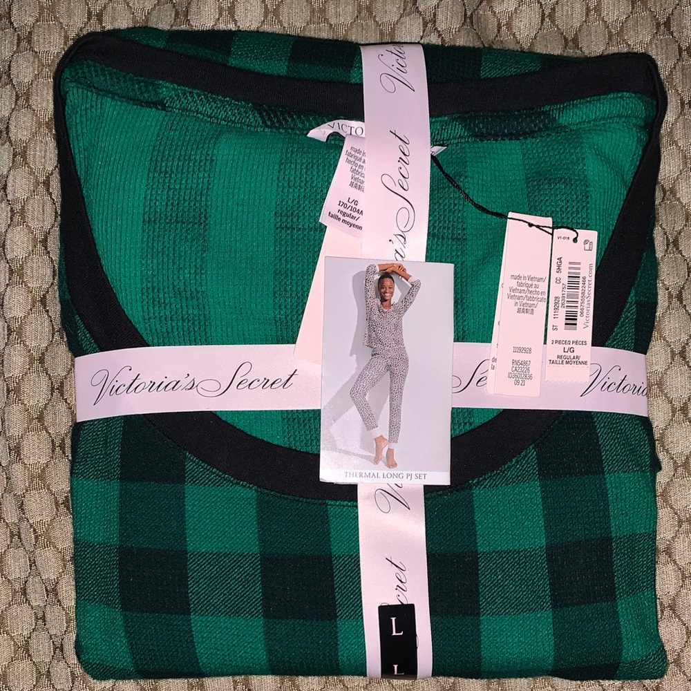 Victoria's Secret Black and Green Plaid Pajama Set